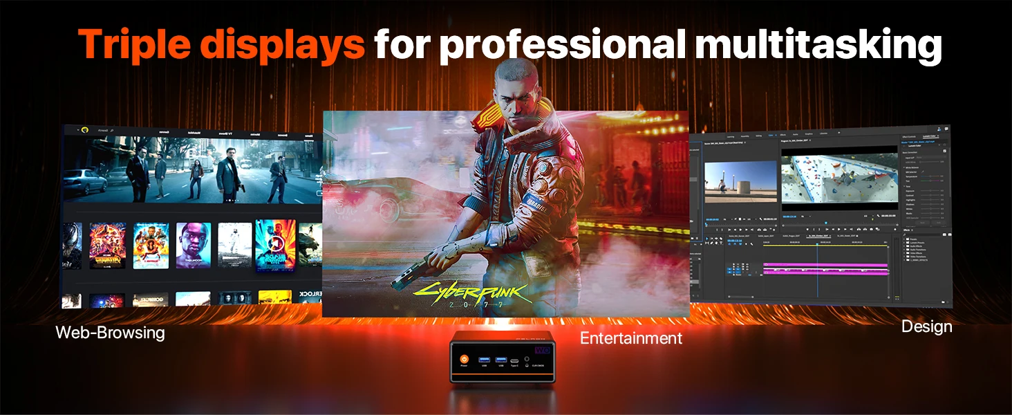 PELADN WO4 Mini Gaming PC - AMD Ryzen 5 5600H((6C/12T, up to 4.2Ghz,Beats 5700U/7430U) 16GB Dual Channel RAM 512GB SSD, Mini Desktop Computer with Dual NIC LAN 2.5Gbe, WiFi6, BT5.2, Type-C,sUPPORT Triple-Display Windows 11 Pro