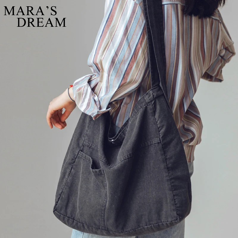 Mara\'s Dream Denim Messenger Bags For Woman Japan Style Unisex Casual Shoulder Bag School Bag Attend Class Large Jeans Bag Solid