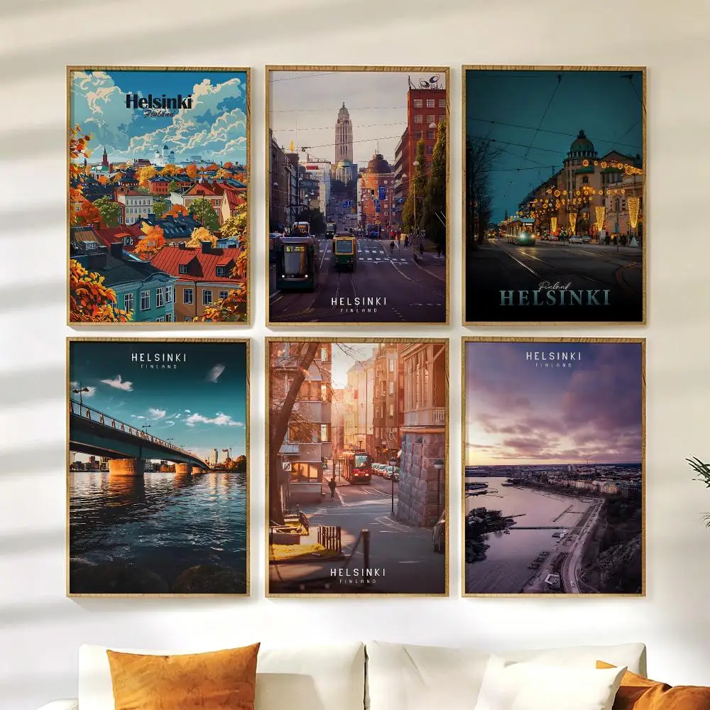 Helsinki Fashion Poster Wall Stickers HD Painting Self Adhesive Art Decals for Bedroom Living Room Home Decor