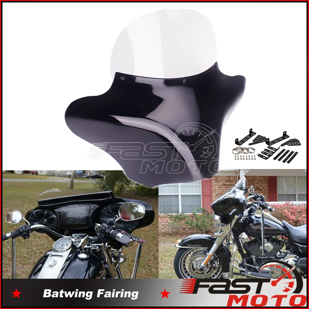 Motorcycle Fairing Batwing Windshield W/ Bracket For Honda VTX 750 1100 1800 Shadow Kawasaki Vulcan Harley FLST FLSTF FLSTN FLHR view 2