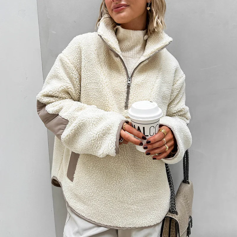 

Новая женская флисовая толстовка свободного кроя с воротником-стойкой, стильная, осень-зима 2026