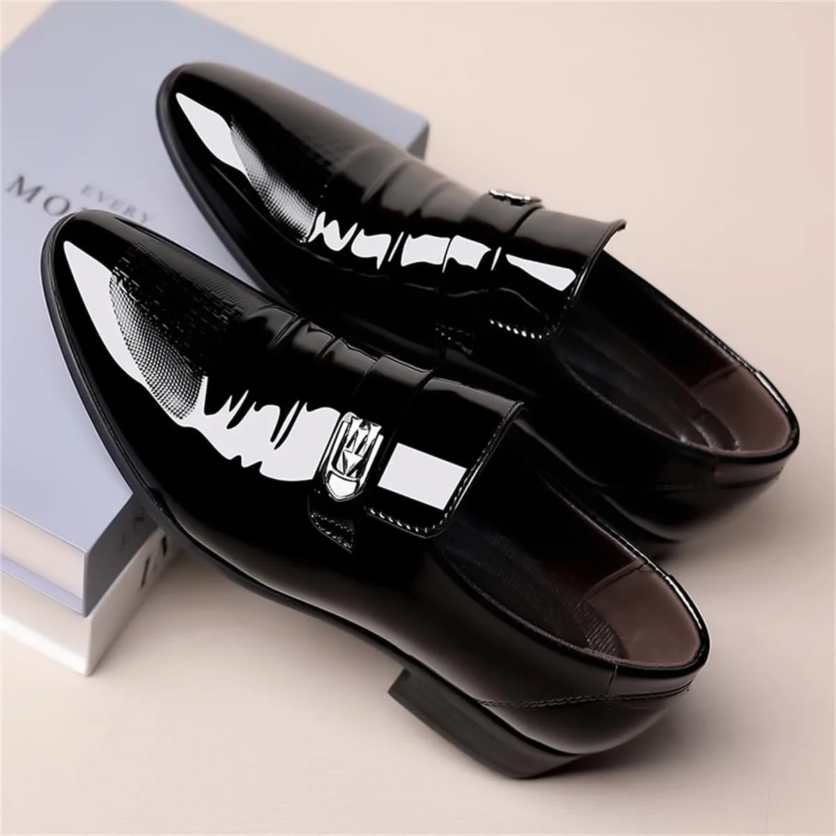 Mens Dress Shoes High Gloss Patent Slip On Loafers Formal Business Oxford Casual Driving Pointed Toe Boat Shoe For Men - Image 2