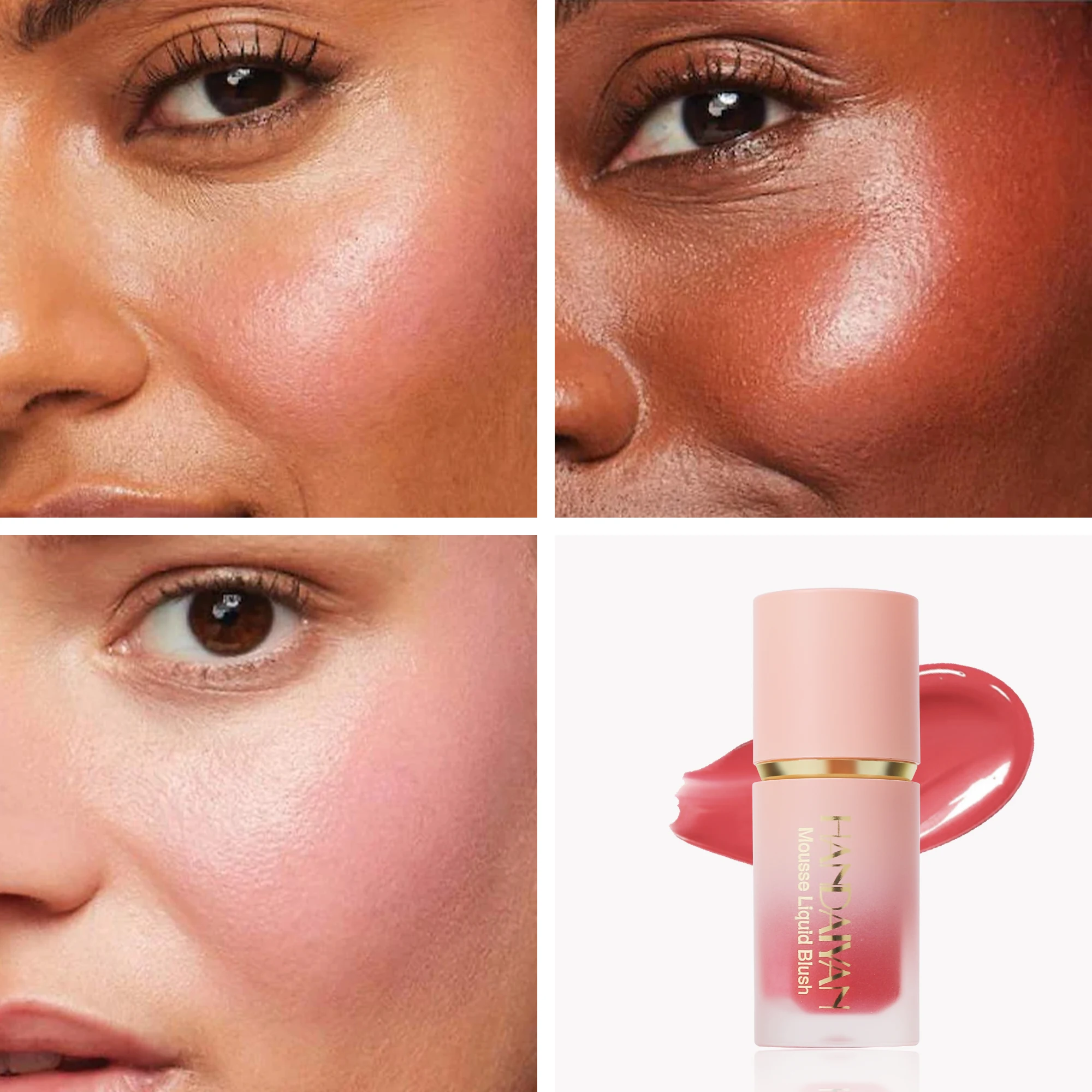 HANDAIYAN-brocha de esponja para colorete líquido con purpurina mate de 6 sombras, mezclas de larga duración, colorete Rosa femenino, colorete de alta pigmentación