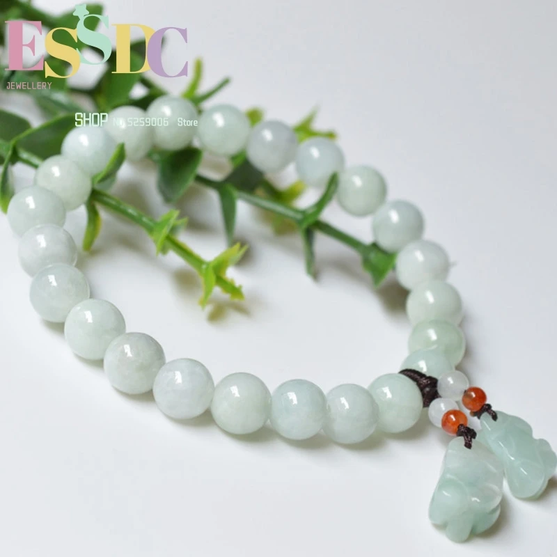 Wholesale Class a Natural Jadeite Pixiu Light Green Burmese Emerald Bead  Pendant Bracelet Male and Female Jade Br