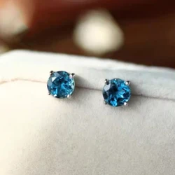 VVS Grade London Blue Topaz Stud Earrings 5mm Natural Mtopaz Silver Earrings 925 Silver Gemstone Earrings