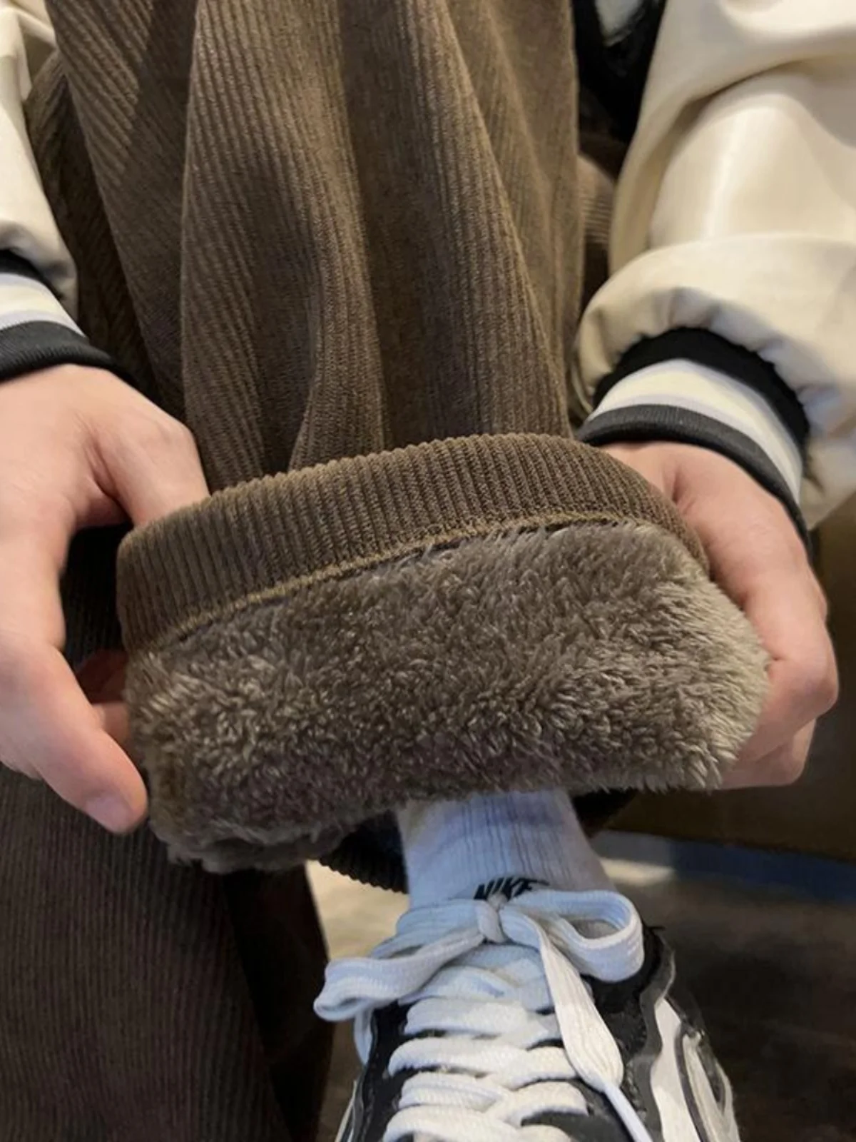 

American Sle Fce Lined Thiened Lamb Velvet Casual Pants Autumn Winter Loose Cotton Corduroy Straight Leg Wide Leg Trou...