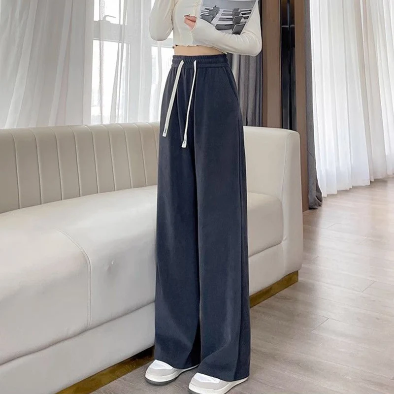 2025 Pantaloni da jogging comodi e solidi con coulisse da donna Pantaloni larghi a vita alta da donna Pantaloni casual a gamba dritta