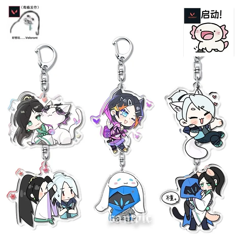 Valorant Acrylic Keychain Jett Sage Clove Phoenix Reyna Chibi Figure Mini Couple Key Ring Universal Backpack Phone Cases Pendant