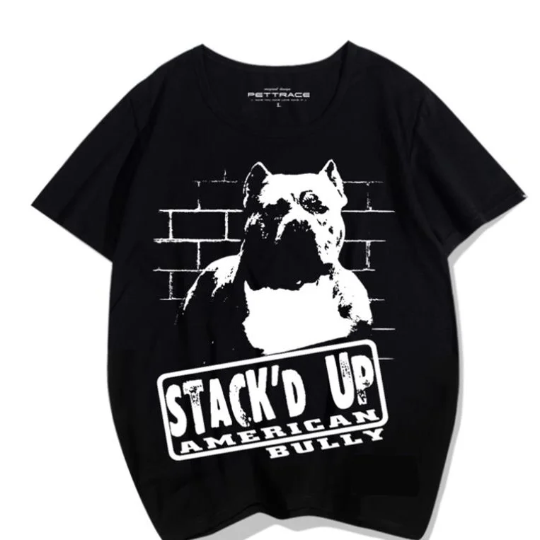 2026 New American Bully Dog Pattern Canine Fan Street Culture Print High Quality Men's Loose Plus Size Short Sleeve Trend Top