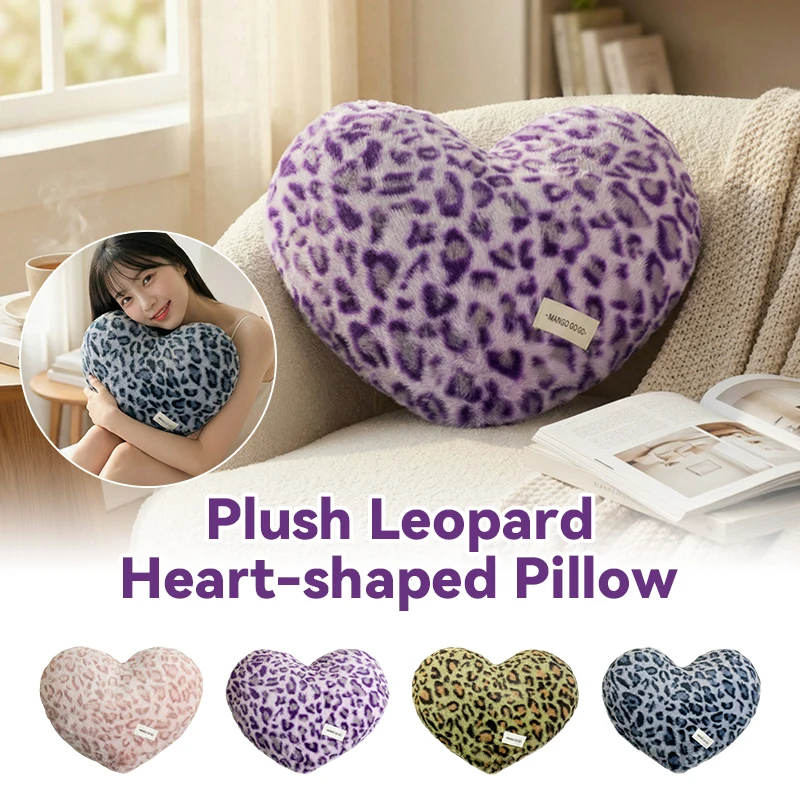 PP Cotton Soft Faux Fox Fur Pillow Comfy Love Heart Plush Pillow Pink Leopard Print Stuffed Pillow Home Room Decorative Cushion