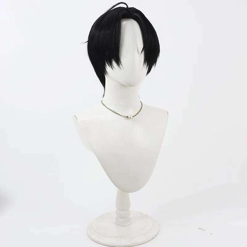 Pelo sintético Hamasaki Kaede pelucas de Cosplay juego 18TRIP Hamasaki Kaede 30cm peluca corta recta negra para hombres resistente al calor