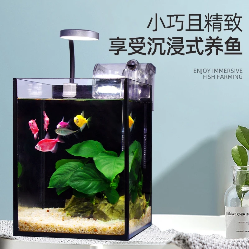 Ultra-white glass fish tank landscaping thickened glass betta desk desktop small living room circulation