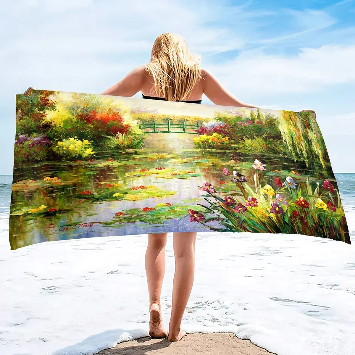 Water Lilies Oversized Microfiber Beach Towel,Lightweight Pool Swim Palm Tree Bath Towel,Cute Quick Dry Sand Proof Beach Towel