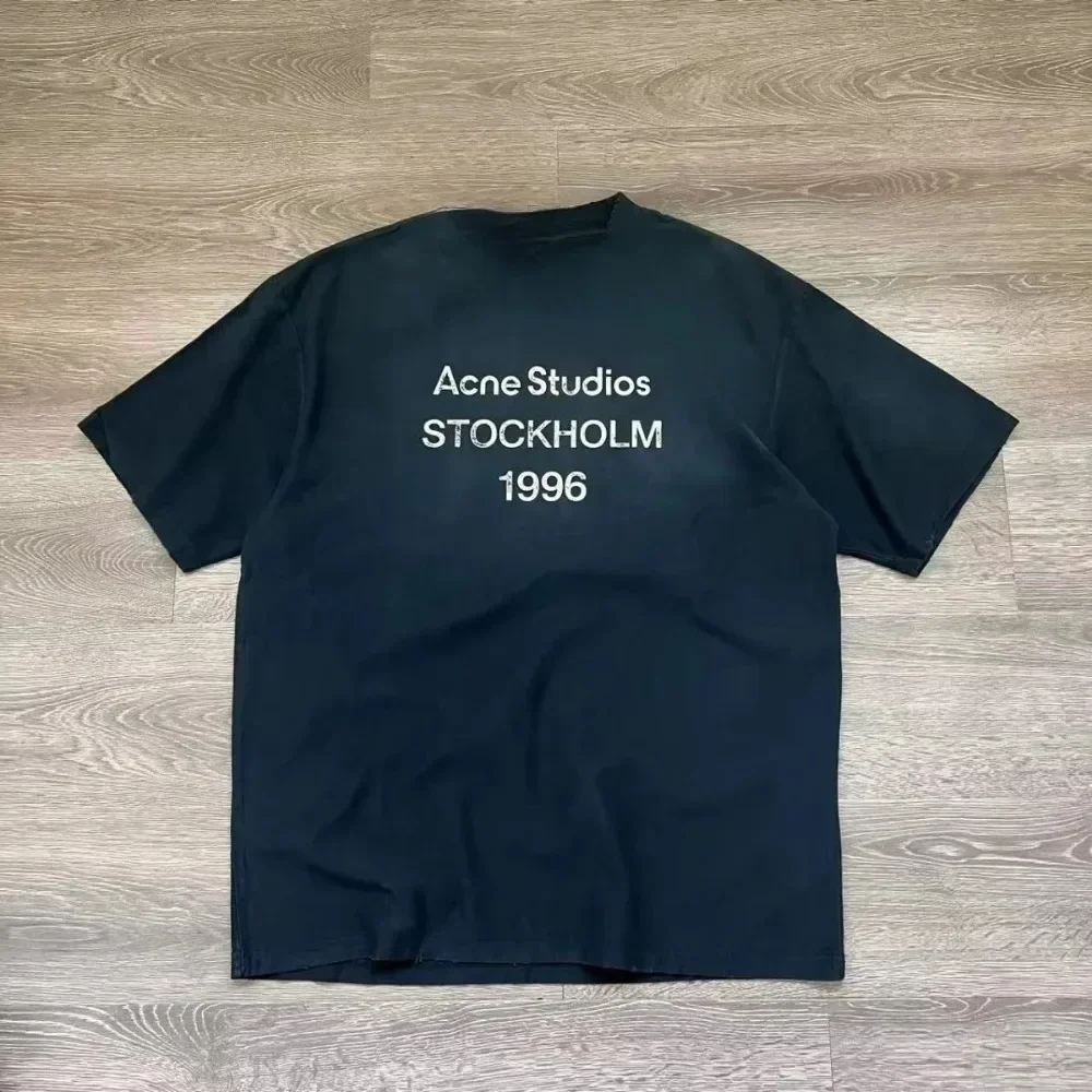 Top ASStockholm American Casual 1996 Print Women Short Sleeve Letter Cotton Crew Neck Kid Loose Men's and Women's T-shirt