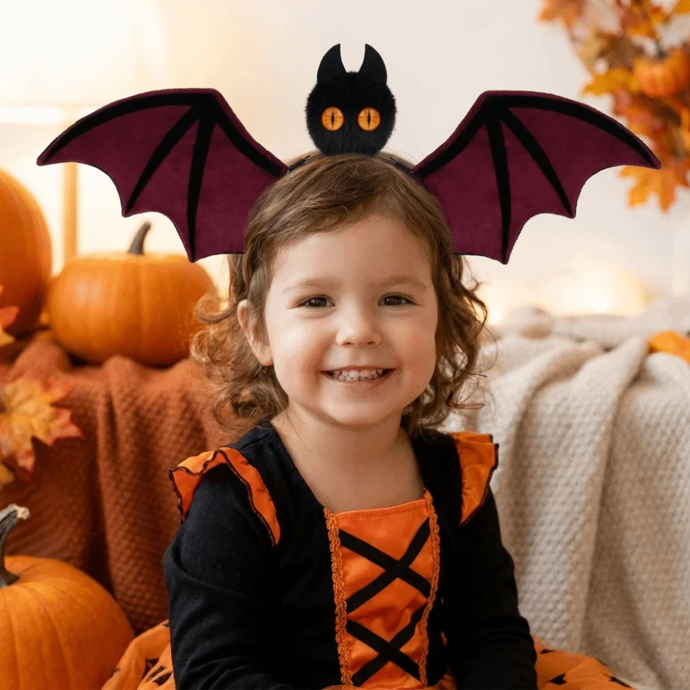 Soft Velvet Fabric Bat Headband Bat Ornament Flexible Headband Frame Bat Wing Headband Classic Wine Red