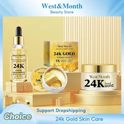 24k Gold Facial Skin Care Set Anti Wrinkle Fade Dark Circles Firming Moisturizing Repairing Eye Mask Essence Korean Cosmetics