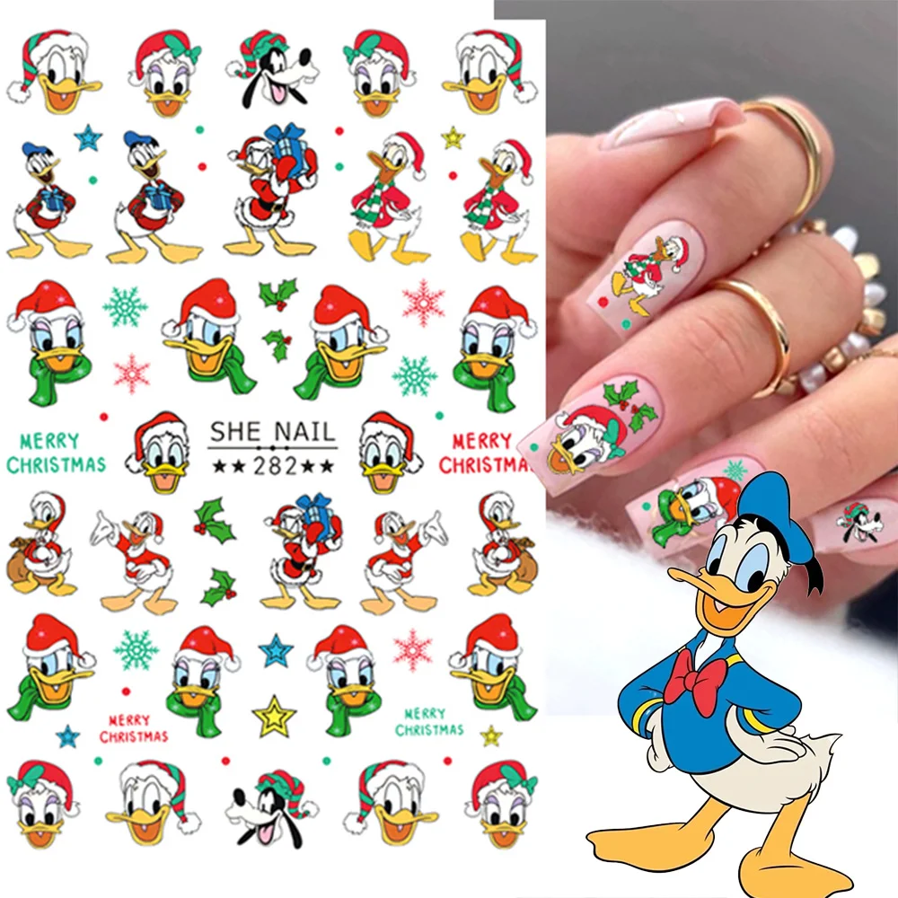 

1Pcs Chirstmas Donald Duck Nail Art Stickers 3D Hello Kitty/Mickey/Stitch Cartoon Characters Nail Decal Supplies Anime Nail Deco