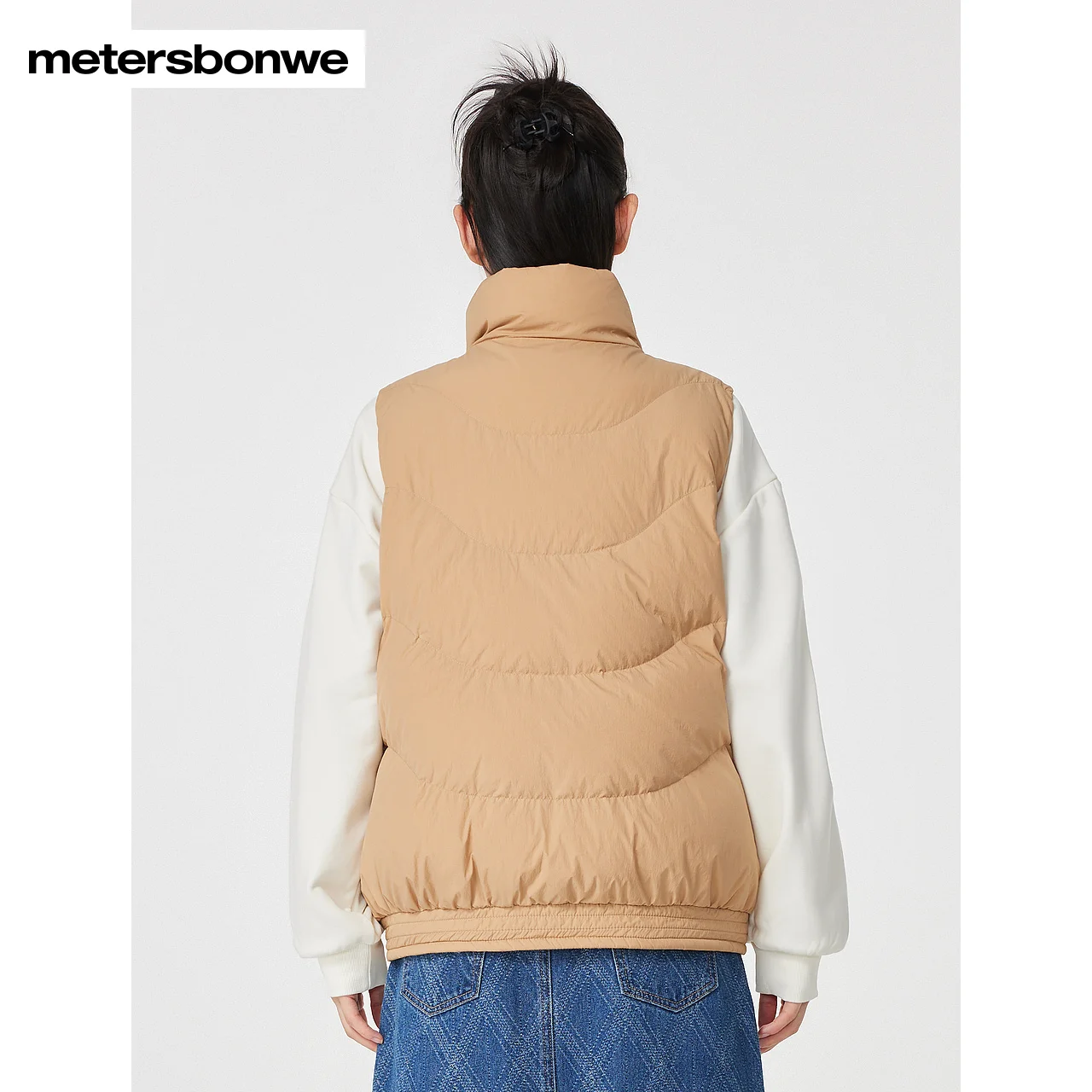 Metersbonwe-Women\'s Sleeveless Jacket Puffer Stand Collar Regular Fit Elegant Down Vest Stylish Casual Winter