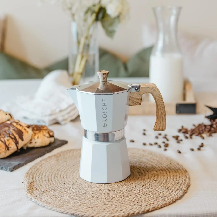 ホワイトミラノ ストーブトップエスプレッソメーカー 家庭用コーヒー醸造用 6カップ容量 ガスまたは電気ストーブでの日常使用に最適 C