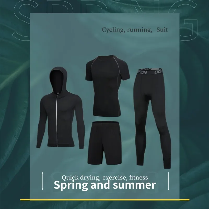 

Fitness men's outdoor high-elasticity running suit, tight sports running suit, quick-drying suit