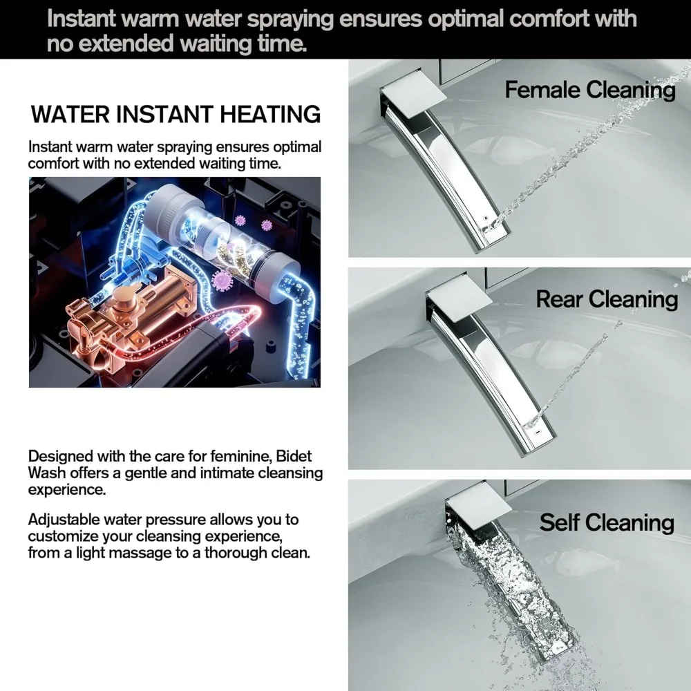 

Smart Bidet Toilet Seat with Warm Water Wash, Air Dryer, Heated Seat & Remote Control for Ultimate Comfort