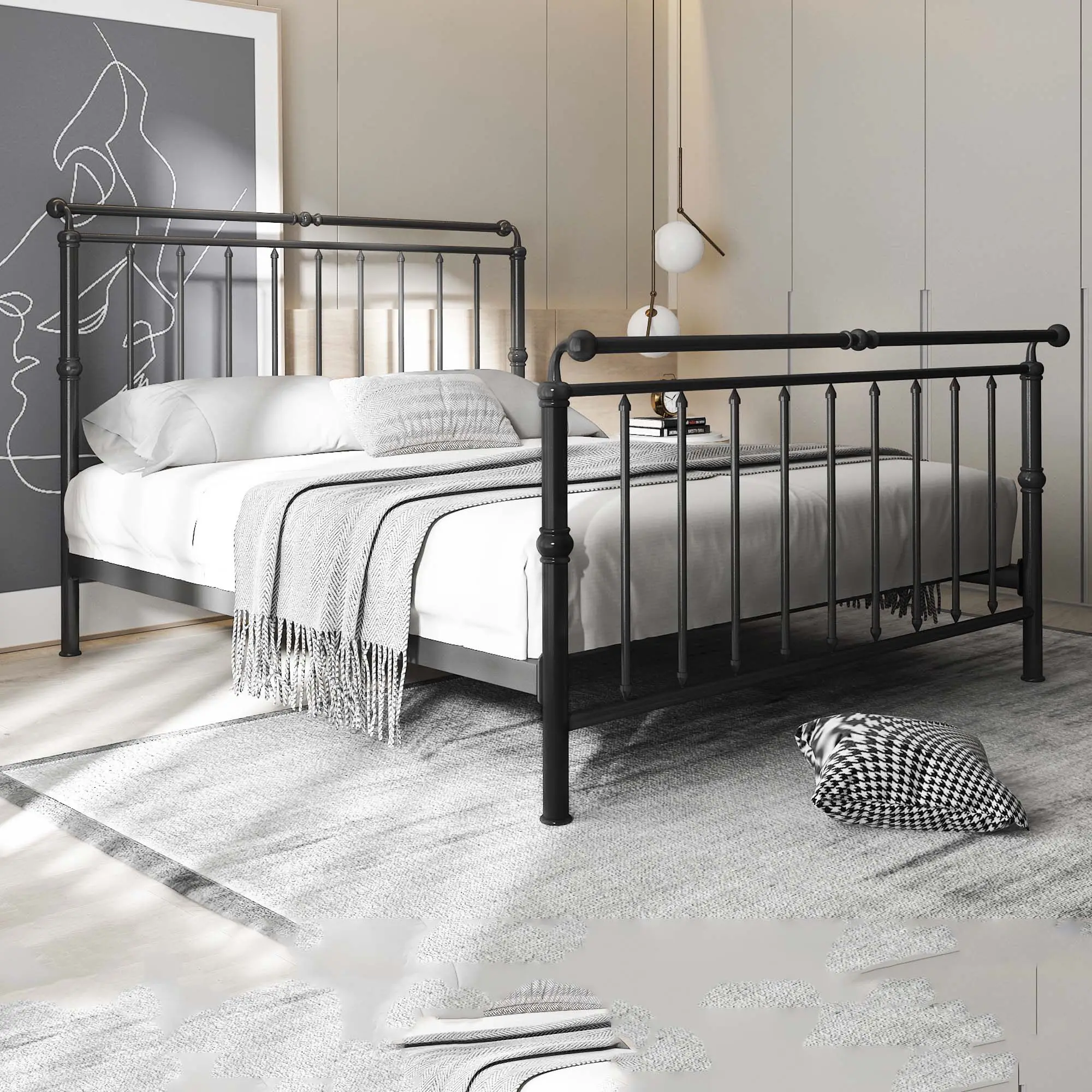 

Wrought iron bed simple modern 1.5 meters European light luxury iron bed 1.8 thickened reinforced iron frame bed