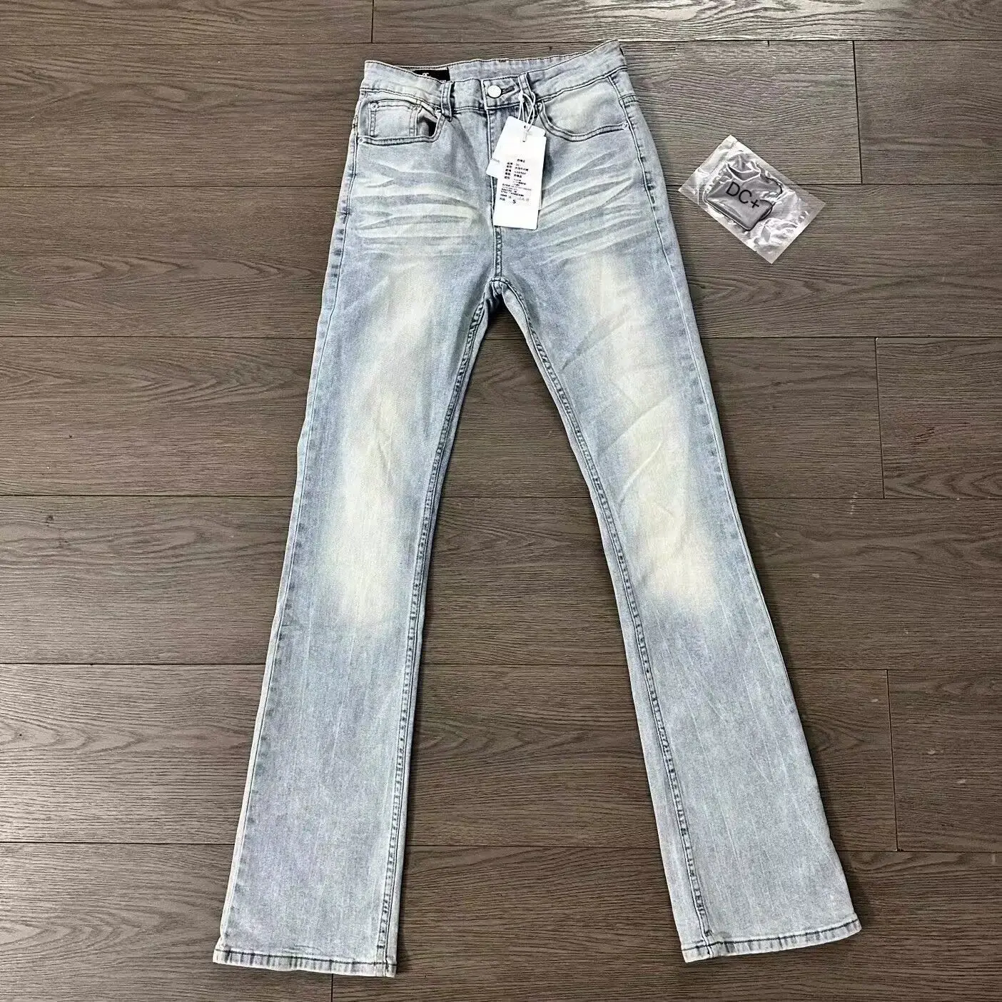 

High-end Luxury Man Clothes Designer Pocket High Street Wash Crumpled Cat Whisker Ice Blue Elastic Male Jeans Men
