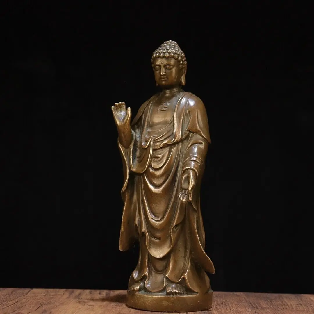 Collectible Chinese Old Bronze Copper Hand Made Amitabha Buddha Stands Statue