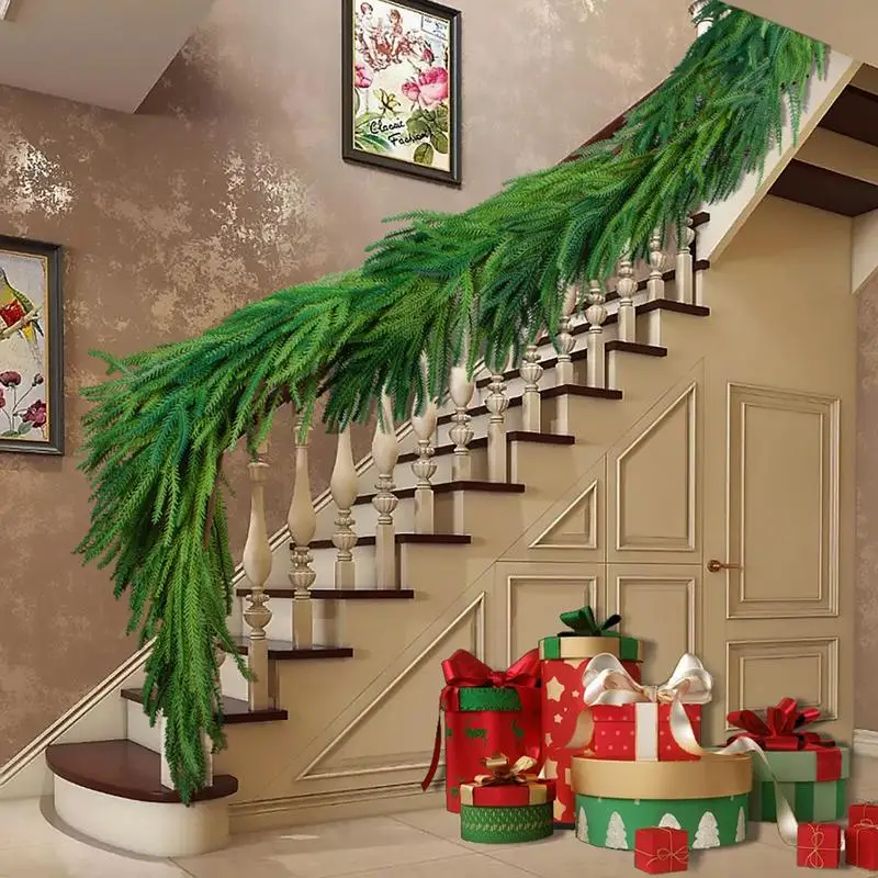 

270CM Artificial Plants Christmas Garland Wreath Xmas Home Party Wedding Decoration Pine Tree Rattan Staircase Hanging Ornament