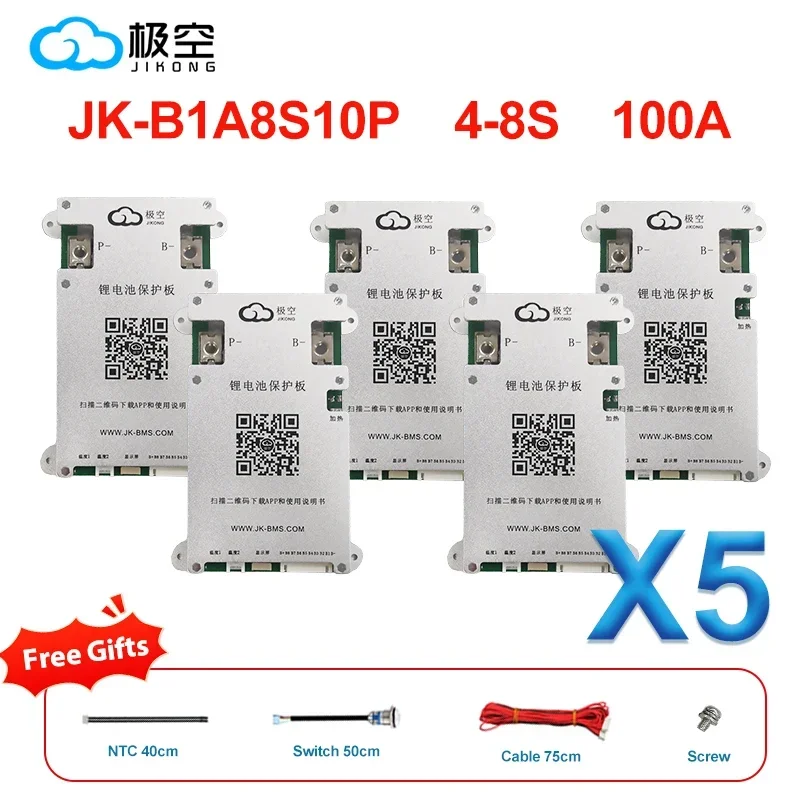 JK-B1A8S10P Smart BMS  Active Balance 8S 12S 13S 14S 16S 17S 20S 24S  Bluetooth APP for LiFePO4 Batteries with RS485 CANBUS