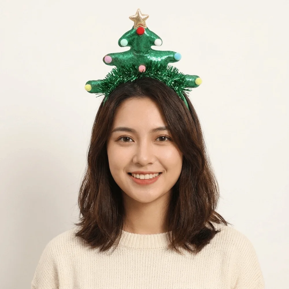 Cute Shiny Christmas Headband Ball Letter Xmas Tree Hairband Hair Accessories Rain Threads Sequin Hair Hoop Adults