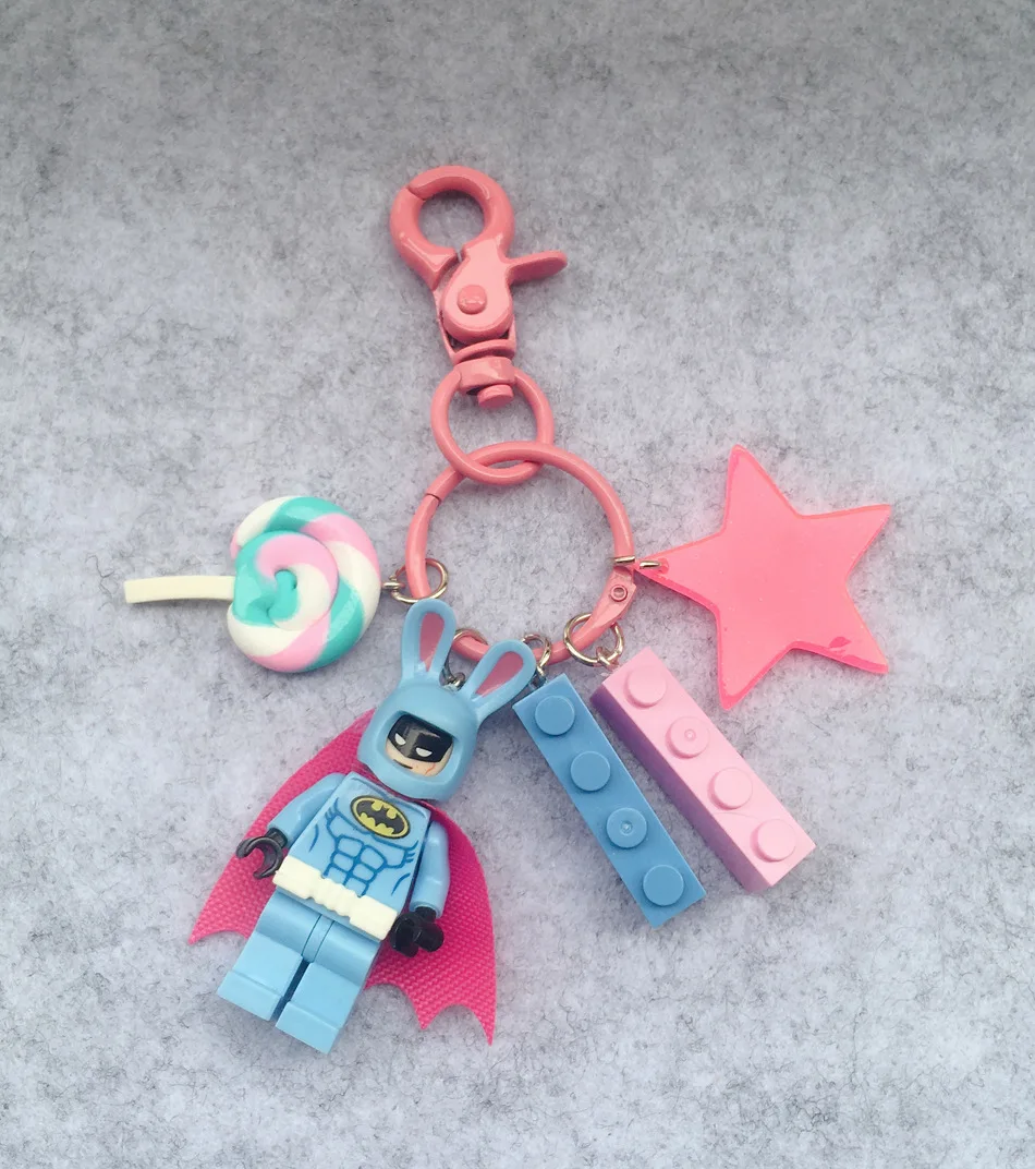 Batman Superman Building Blocks Cute Doll Anime Keychain Keyring Accessories Decoration Pendant Children\'s Toys Birthday Gifts