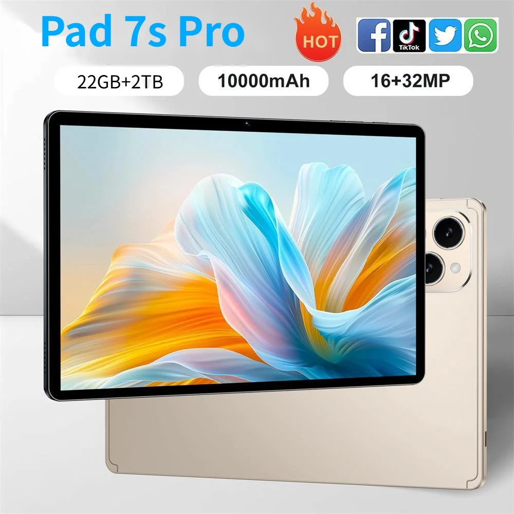 

2026 Hot Pad 7s Pro 22GB + 2TB Original Tablet Global Version 5G Dual SIM Card Tablets PC WIFI 10.1HD Android Tab For kids Gifts