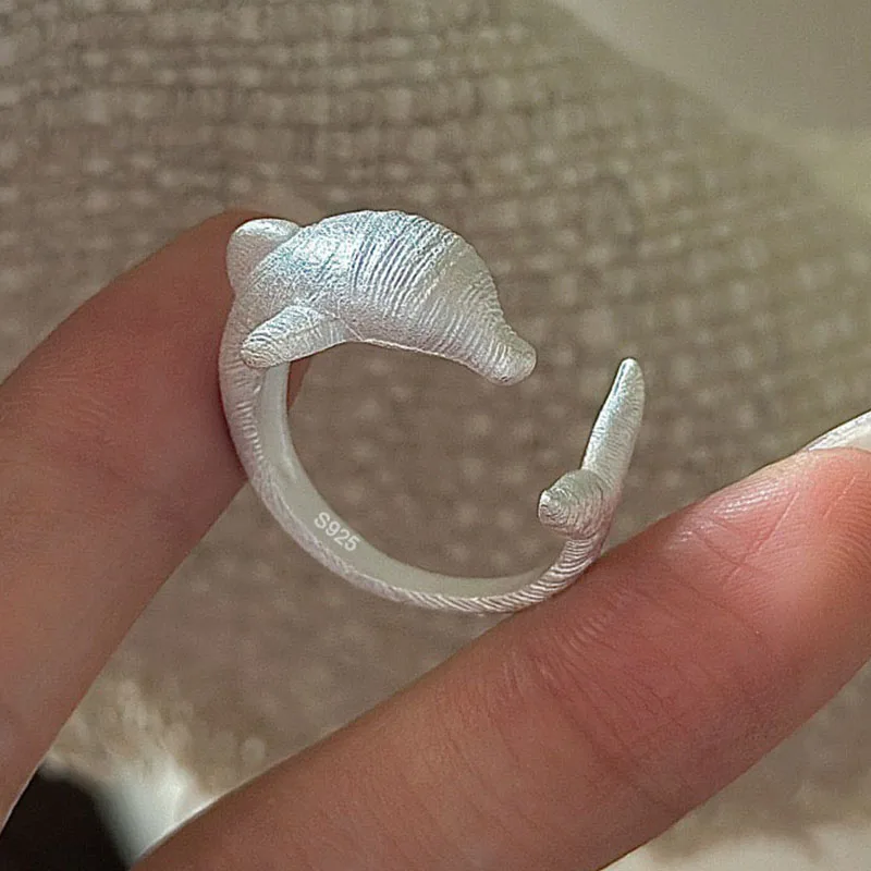 

925 Sterling Silver Rings For Women Geometric Fine Jewelry Finger Adjustable Geometric Dolphin Ring For Party Birthday Gift