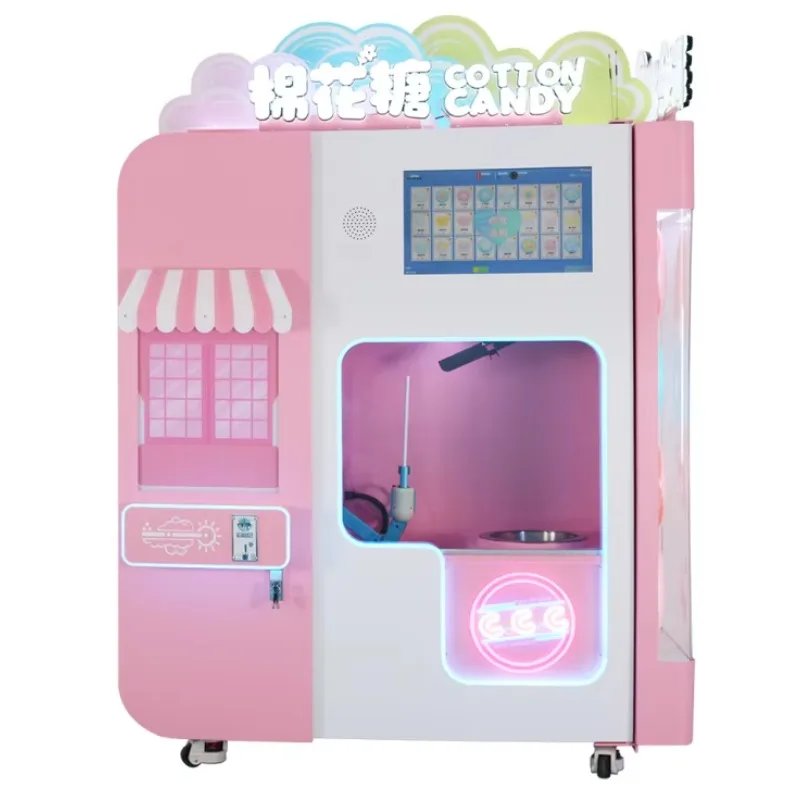Commercial Pink Sugar Cotton Candy Machine Robot Making Fairy Floss Automatic Cotton Candy Vending Machine