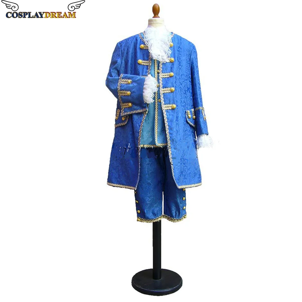 

18th Century Rococo Baroque Period Prince Cosplay Costume Outfits Set Mens Rococo Marie Antoinette Ball Gown Blue Groom Dress