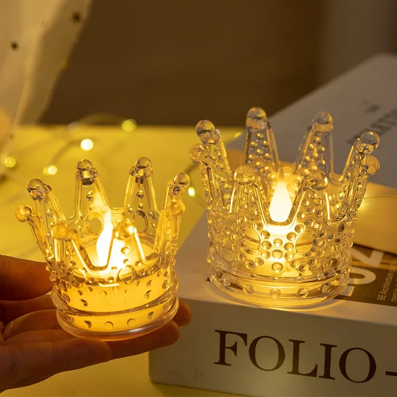 LED Electronic Candle Crown Light Water Drop Core Transparent Candle Festival Atmosphere Light Nightlight