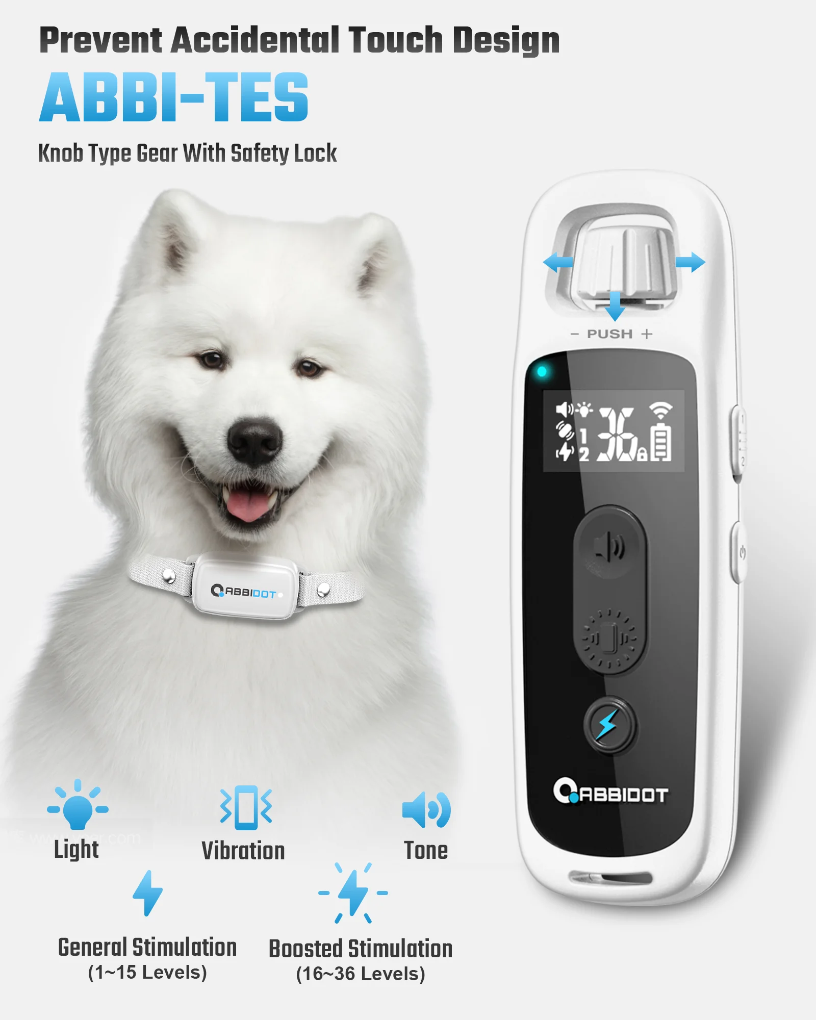 ABBIDOT T30 Dog Training Collar Electric Vibration Shock 3500ft 950m Canine Equipment Supplies Accessories 2023 White Strap