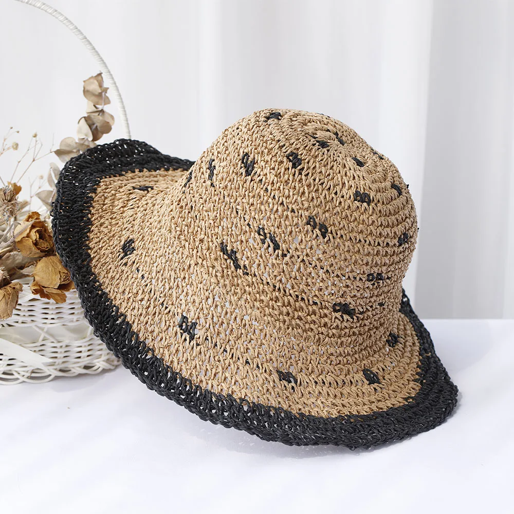 2024 New fashion Style Wave point Foldable Sun Crochet Hat For Beach, Travel And Vacation handmade straw hat