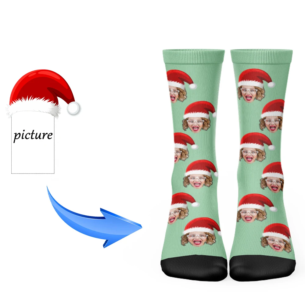 Personal custom avatar plus Christmas hat printed socks men and women fashion and interesting stockings Christmas gifts