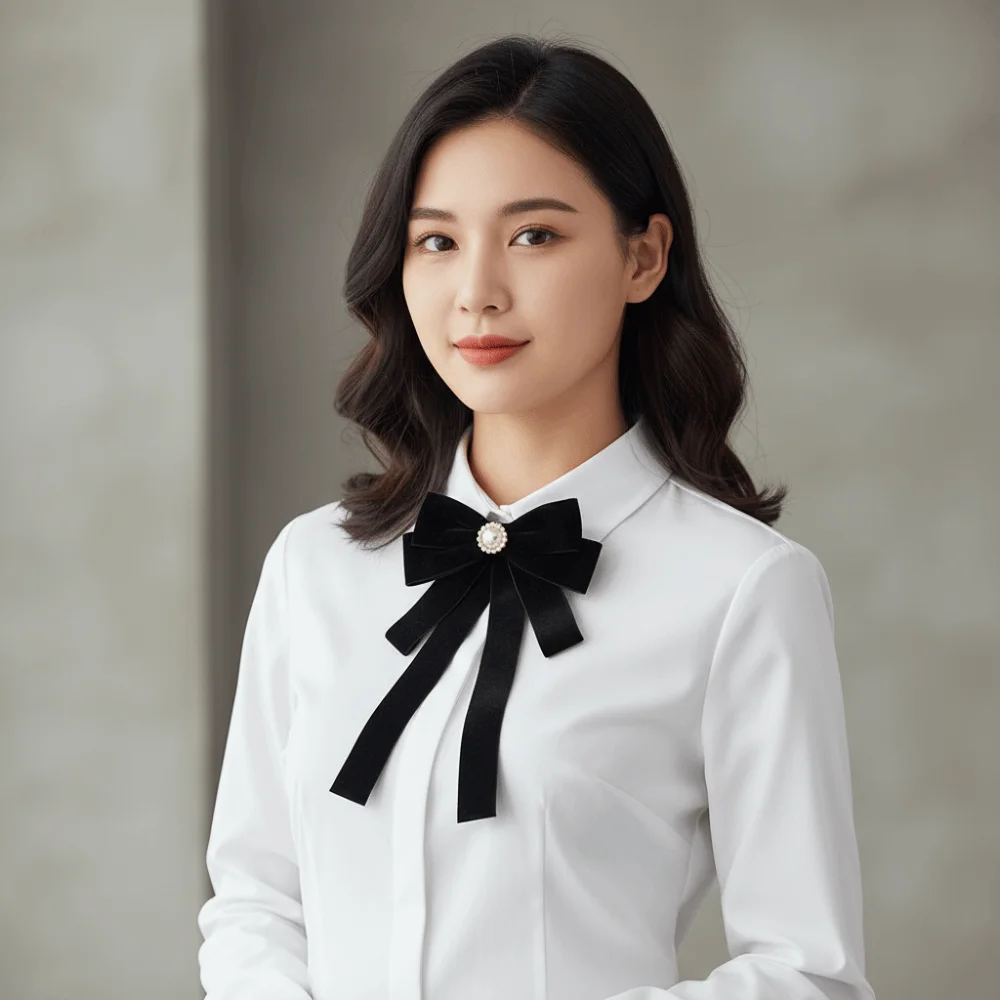 Sweet Velvet Black Ribbon Pin Rhinestones Beads Black Bow Necktie Pin Pearl Ribbon Badge Brooch Girl