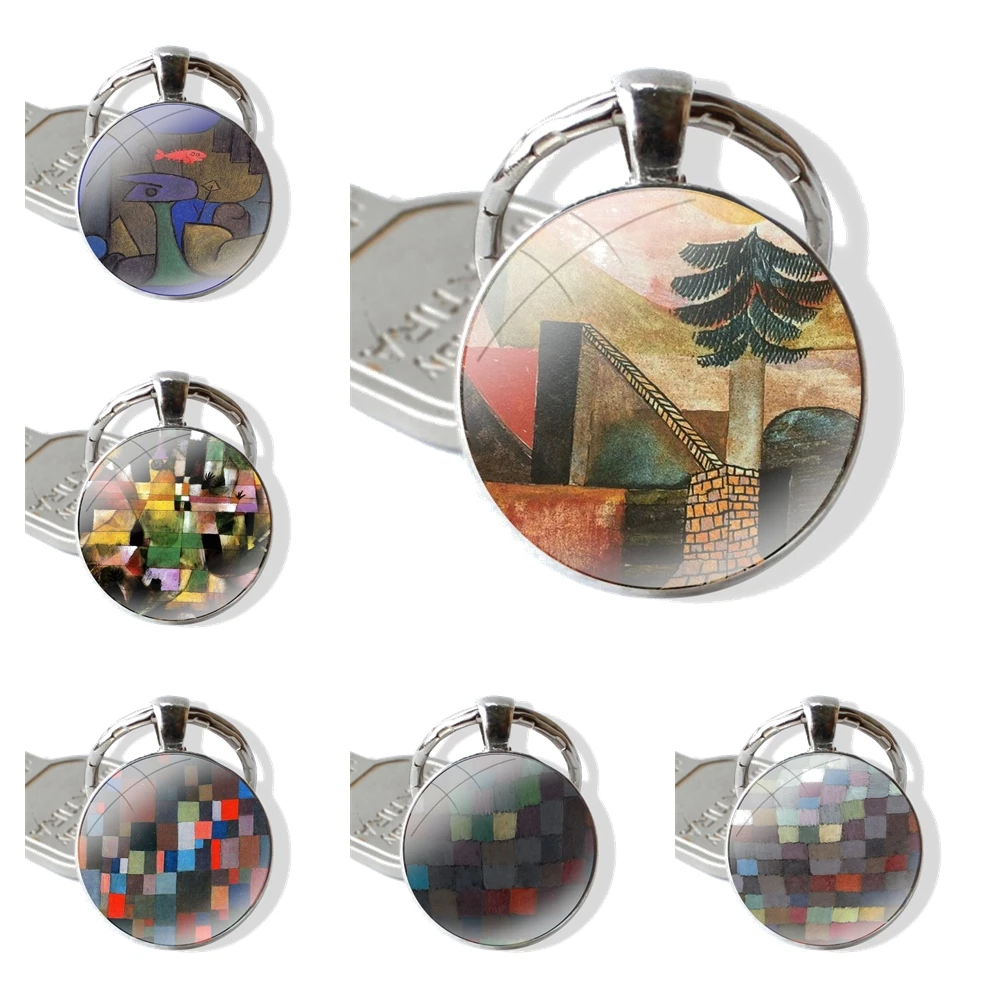 Paul Klee Keychain Handmade Glass Cabochon Key Ring Holder Pendant Key Chains