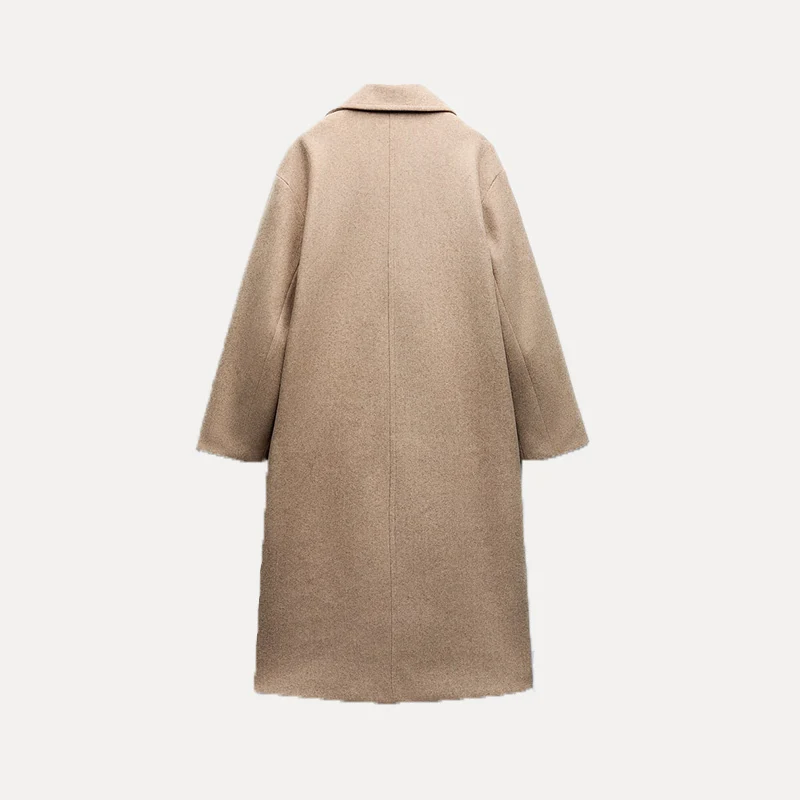 Cappotto lungo in lana Sve doppiopetto da donna Cappotto ampio in materiale morbido con risvolto Z Marca Autunno Stagione 2023