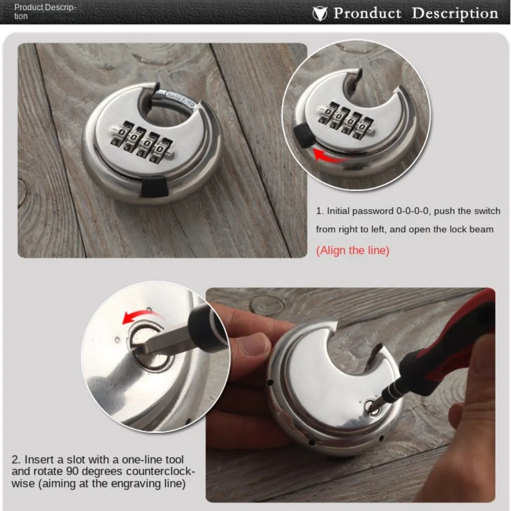 4 أرقام (3 بوصة) الفولاذ المقاوم للصدأ جولة كعكة قفل مزيج السلامة قفل مجمع الثقيلة المعادن Discus قفل الأسوار