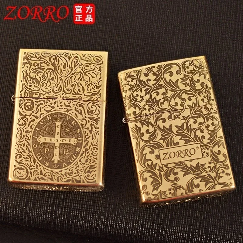 ZORRO Retro Carving Five Laser Carving Original Copper Shell Bai Gang Liner Lighter Smoking Accessories Men's Gadgets Gifts.