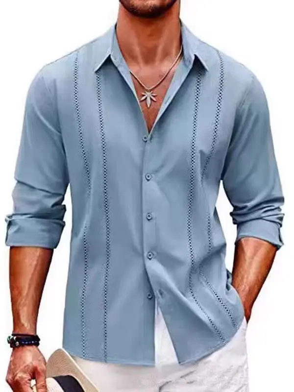 

American Style Men's Breathable Long Sleeve Shirt Casual Comfortable Polyester Fiber Spring Autumn Wear Resistant Sun Protection