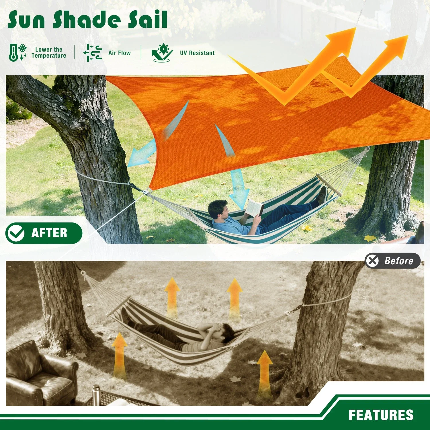 Orange Rectangle Waterproof Sun Shade Sail Canopy Anti-UV Sun Shade Cloth for Outdoor Patio Party Sunscreen Garden Sunsail Tents