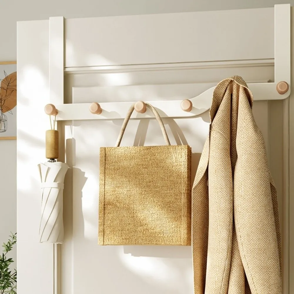 

5/6 Hooks Hooks Over The Door Wood Punch Free Clothes Coat Hat Towel Hanger Space Saving Row Hook Bathroom Organizer Rack