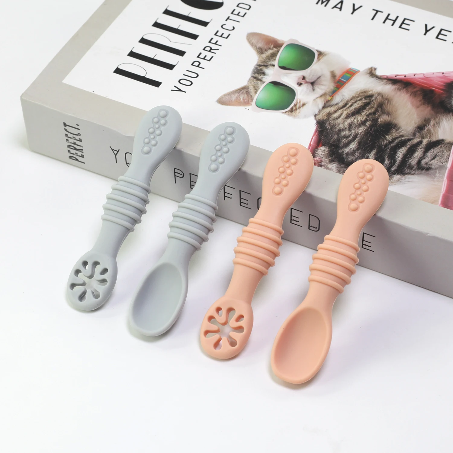 2pcs Youngsters Silicone Feeding Set -Silicone First Stage Spoon Set, Soft, Food Grade Spoon & Fork for Youngsters