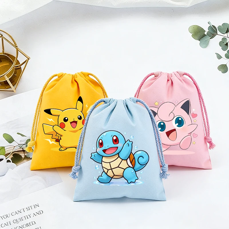 

Pokemons Kids Party Gift Canvas Pouch Cute Anime Printed Birthday Drawstring Bag Boy Gril Portable Handbag Game Candy Toy Pocket